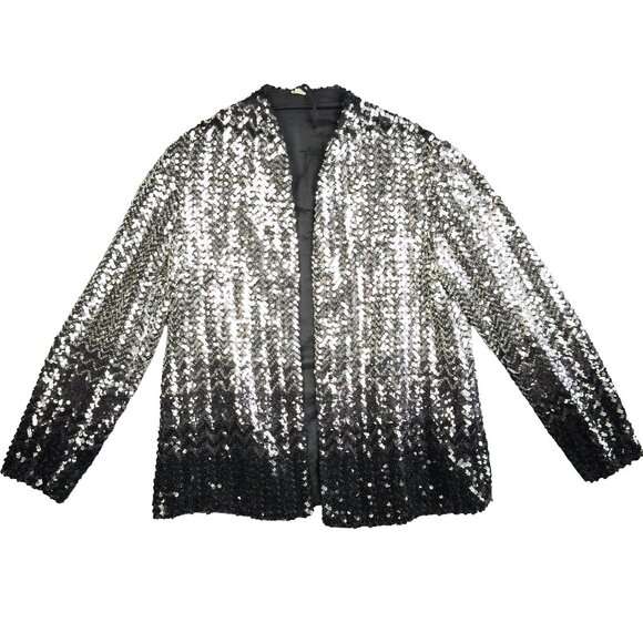 VTG Silver-to-Black Ombre Sequin Party Blazer Jacket, Sz 12  Sparkle Statement - Picture 1 of 7